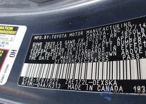 2014 Toyota Corolla S Plus from USA, damaged, VIN 2T1BURHE3EC224295